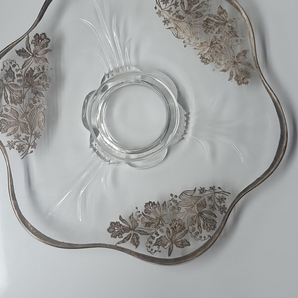 Elegant Silver Floral Glass Platter